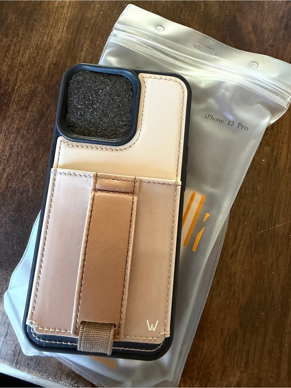 Premium Beige Leather Wallet Phone Case with Strap for iPhone 13 Pro